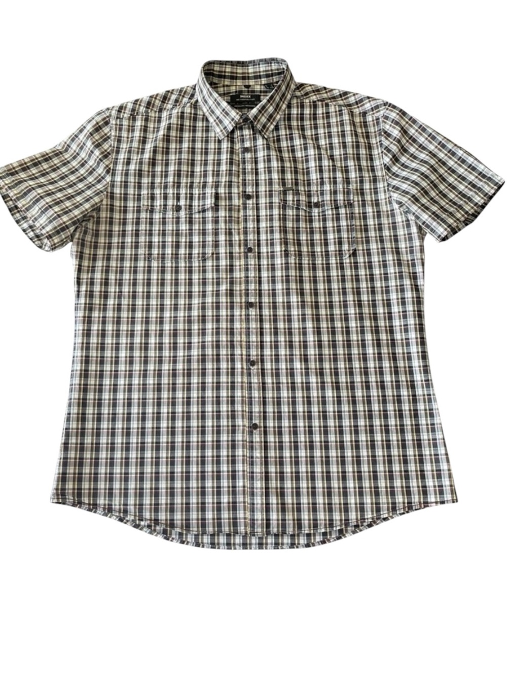 Mexx Metropolitan Cotton Plaid Regular Fit Short Sleeve Button-Up Shirt (L)